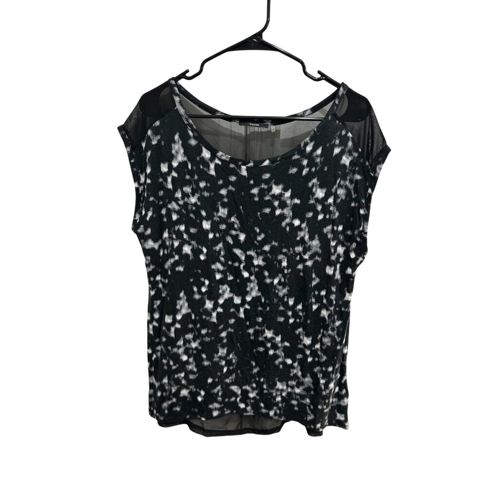 Tahari Womens Blurred Print Sheer Panel Sleeveless Top Size Large Lightweight